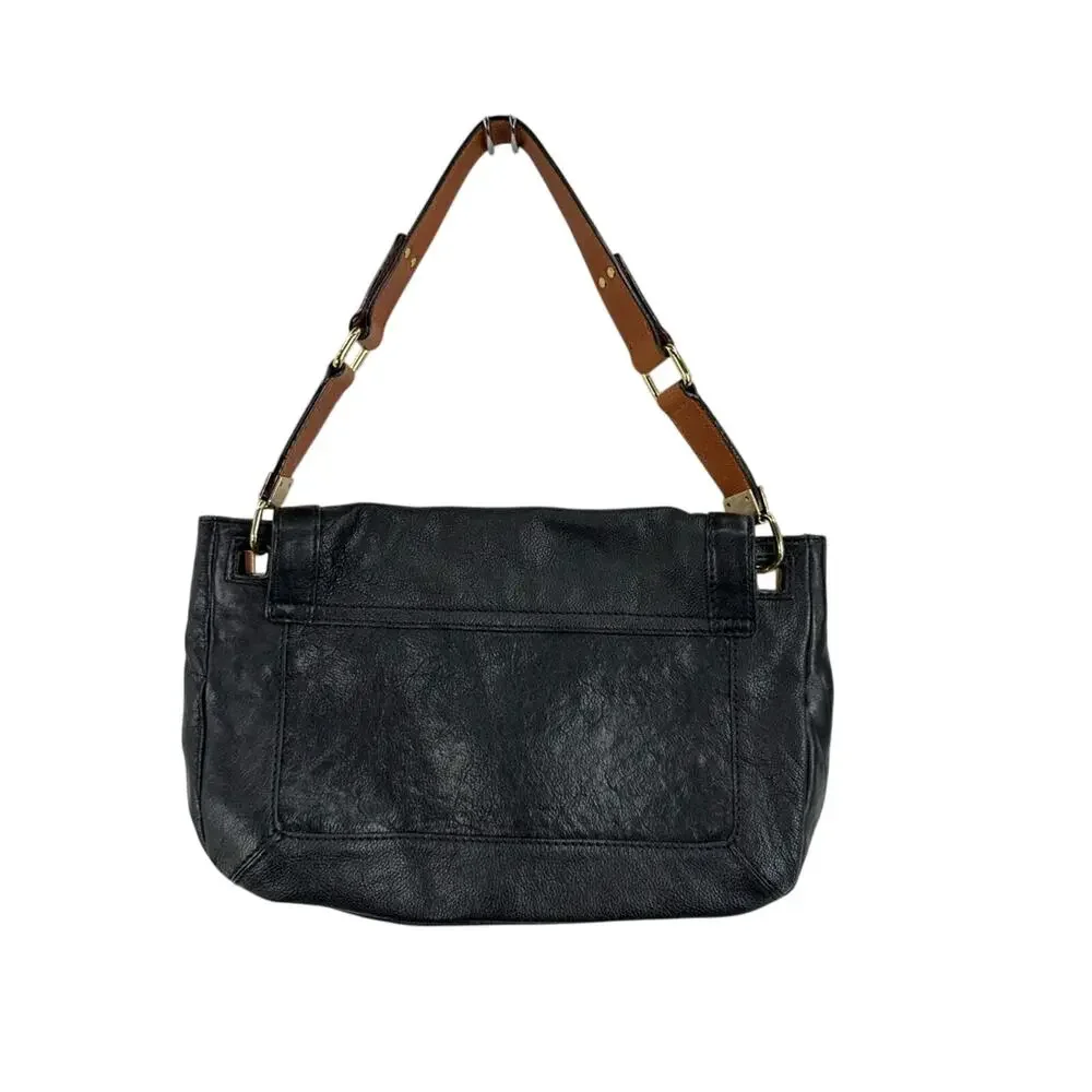 Antonio Melani Womens Shoulder Bag Black Leather Turnlock Flap Single Strap S